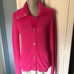 LAUREN by Ralph Lauren Vintage Hot Pink Button-Front Knit Cardigan EUC Size M